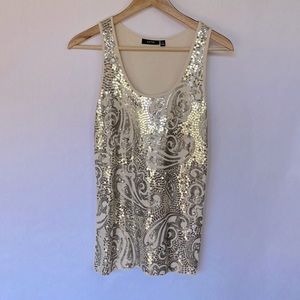 Apt9 Cream Sequin Embroidered Tank
